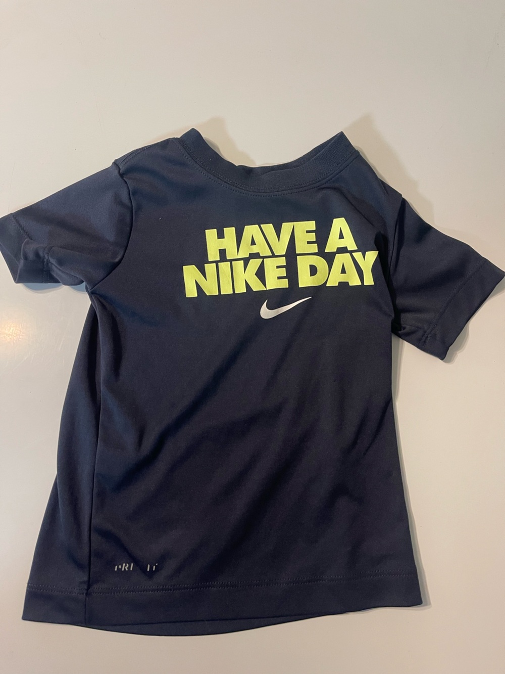 Nike Navy Tee with Neon Yellow 'Have A Nike Day' Graphic